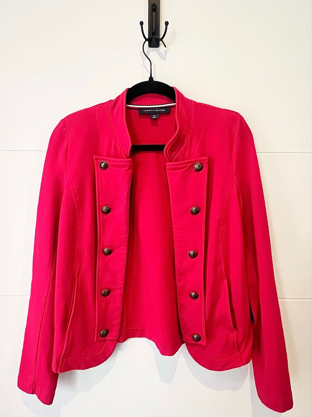 Tommy Hilfiger Womens Red Military Band Style Jacket Double Breasted Size S